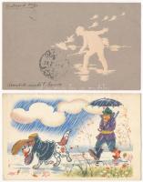 4 db RÉGI humoros vadász motívum képeslap / 4 pre-1945 humorous hunting motive postcards
