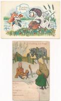 4 db RÉGI humoros vadász motívum képeslap / 4 pre-1945 humorous hunting motive postcards