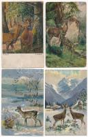 4 db RÉGI vadász motívum képeslap: őzek / 4 pre-1945 hunting motive postcards: deer