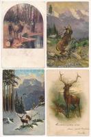 4 db RÉGI vadász motívum képeslap: szarvas / 4 pre-1945 hunting motive postcards: deer
