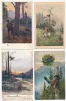 4 db RÉGI vadász motívum képeslap: fajdkakas / 4 pre-1945 hunting motive postcards: capercaillies