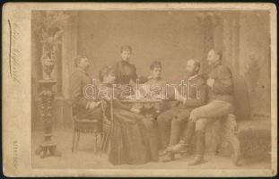 cca 1888-1892 Kártyázók, keményhátú fotó, Letzter és Keglovich szegedi műterméből, foltos, az egyik sarkán sérülésnyommal, 21,5x13,5 cm