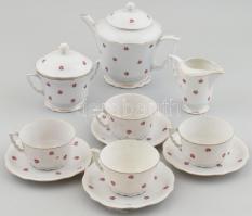 Zsolnay porcelán 4 személyes teás készlet, matricás, jelzett, kis kopásokkal