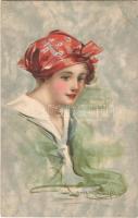 Lady art postcard. artist signed (EB)