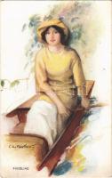 1914 Paddling. Lady art postcard. Carlton Publishing Co. Series No. 704/3. s: C. W. Barber (EK)