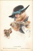 A Lucky Beggar. Lady art postcard, lady with dog. Reinthal & Newman No. 876. s: Harrison Fisher (EK)