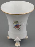 Hollóházi virágmintás porcelán vázácska 3 talppal, matricás, jelzett, hibátlan, m: 9,5 cm