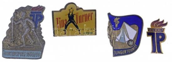 NDK ~1960. Ernst Thälmann Úttörő 3xklf fém jelvény (ebből 2db zománcozott) + 1996. Tina Turner Európai Turné 1996 műgyantás fém jelvény T:2,2- GDR ~1960. Ernst Thälmann Pionier 3xdiff metal badges (2pcs enamelled) + 1996. Tina Turner European Tour 1996 metal badge T:2,2-