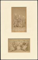 cca 1860-1880 Vegyes fotó tétel, 5 db, 2 db paszpartuban, Pest, Prihoda&Anna Christ, Doctor és Kozmata, Simonyi, Arad, Auerbach Miksa, 5,5x9 cm és 10x6 cm közötti méretben