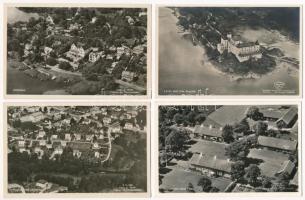 4 db RÉGI svéd város képeslap: légi felvételek kisvárosokról / 4 pre-1945 Swedish town-view postcards: small towns, aerial view