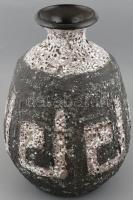 Bod Éva (1924-2004): Padlóváza, hólyagos mázzal, geometrikus díszítéssel. Matricával jelzett, hibátlan. 40 cm