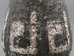 Bod Éva (1924-2004): Padlóváza, hólyagos mázzal, geometrikus díszítéssel. Matricával jelzett, hibátl...