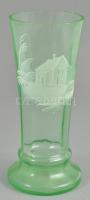 Színezett üveg váza, kézzel festett díszítéssel, jelzés nélkül, kis csorbával. m: 17 cm