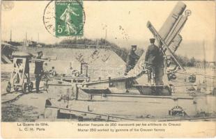 La Guerre de 1914, Mortar 350 worked by gunners of the Creusot factory / WWI French military, cannon. TCV card