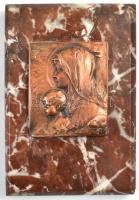 Ausztria 1927 Franz Stiasny :vallási témájú bronz plakett, márványon 5,5x6,5 cm, 9x13 cm