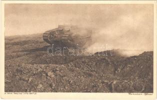 A tank racing into battle, Canadian official / WWI British military, tank