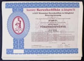 Budapest 1999. "Bizományi Kereskedőház és Záloghitel Részvénytársaság" 10db részvénye egyb...