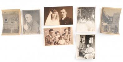 cca 1881-1964 Régi fotó tétel, közte színezett keményhátú fotók, portrék, fotólapok, összesen 35 db,...