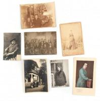 cca 1881-1964 Régi fotó tétel, közte színezett keményhátú fotók, portrék, fotólapok, összesen 35 db,...