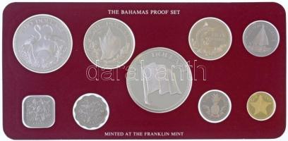 Bahamák 1976. 1c - 25c (5xklf) + 50c Ag + 1$ Ag + 2$ Ag + 5$ Ag, hivatalos forgalmi szett műbőr és papír dísztokban, tanúsítvánnyal, tájékoztatóval T:PP Bahamas 1976. 1 Cent - 25 Cents (5xdiff) + 50 Cents Ag + 1 Dollar Ag + 2 Dollars Ag + 5 Dollars Ag, official coin set in faux leather and paper case, with certificate and information C:PP