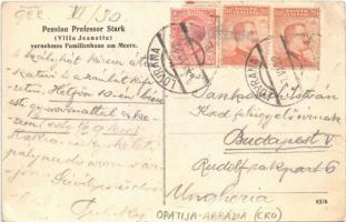 1922 Abbazia, Opatija; Pension Professor Stark (Villa Jeanette) vornehmes Familienhaus am Meere / Eb...