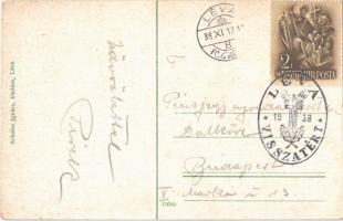 Léva, Levice; várrom / castle ruins + "1938 LÉVA VISSZAÉRT" So. Stpl (EK)