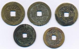 Kínai Császárság ~1736-1850. 5xklf Cu cash T:3 Chinese Empire ~1736-1850. 5xdiff Cu cash C:F