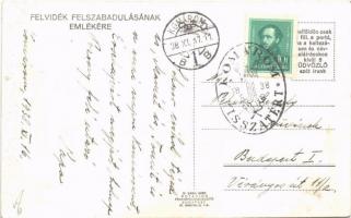 1938 Ipolyság, Sahy; bevonulás, lovas katonák / entry of the Hungarian troops, cavalrymen + "19...