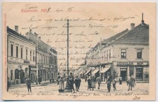 1904 Kaposvár, utca, Pollák József, Geiszler Nep. János üzlete. Gerő Zsigmond kiadása (ázott / wet damage)