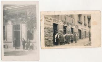 Budapest, üzletek (Racsinszky János, Moschina Antal,Pálfy Ferenc) - 4 db régi fotó képeslap / 4 pre-1945 photo postcards