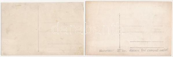 Budapest, üzletek (Racsinszky János, Moschina Antal,Pálfy Ferenc) - 4 db régi fotó képeslap / 4 pre-...