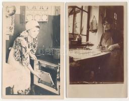 Budapest, konyha belsők - 4 db régi fotó képeslap / 4 pre-1945 photo postcards