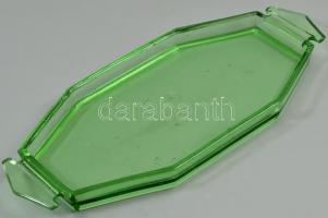 Zöld, art deco üveg tál. formába öntött, anyagában színezett. apró lepattanással 36x15 cm