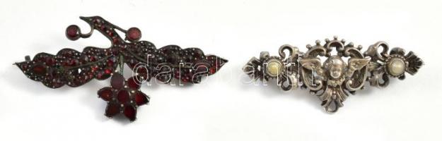 2 db régi, gránátköves és gyöngyös bross 4 cm, 5 cm