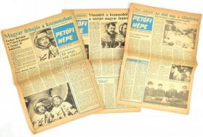 1980 A Petőfi Népe című napilap 3 db száma, címlapon űrhajózással kapcsolatos cikkekkel
