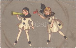 1927 Italian art postcard, Pierrot children. G.A.M. 2076-3. (EB)