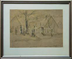 Pólya Tibor (1886-1937): Szánkázó gyerekek, ceruza, papír, szignált 32x26 cm