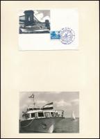 13 db tengeri és dunai hajókról készült fotó és képeslap, vegyes méretben, papírlapokra ragasztva