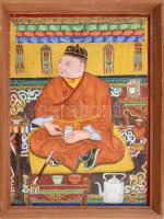 Tibeti buddhista festmény (szerzetes), üvegezett fa keretben, 27,5x20 cm