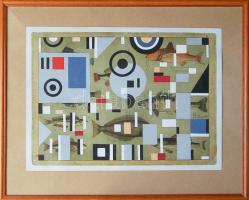 Dévényi János (1956-): Halgeometria, tempera, papír, szignált, keretben 40x50 cm