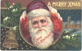 A Merry Xmas from Llanmaes / Boldog Karácsonyt Mikulással / Christmas greeting with Saint Nicholas. B.B. London & New York Series No. X. 330. Embossed litho (EK)