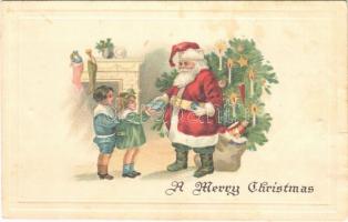 A Merry Christmas, Saint Nicholas / Boldog Karácsonyt Mikulással. Emb. litho  (fl)