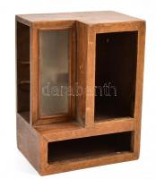 Játék bútor, mini szekrény, fa, műanyag üveglappal, kis sérülésekkel, 16,5x12,5x8 cm