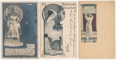 3 db RÉGI finoman erotikus motívum képeslap / 3 pre-1900 gently erotic motive postcards