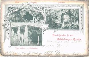 1899 (Vorläufer) Postojnska jama, Adelsberger Grotte; Belvedere, Eingang, Uhod, Vrsta stebrov / cave...