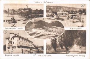 1948 Révfülöp, Vihar a Balatonon, Balaton-parti részlet, Hajóállomás, Ivanics penzió, sétány (fl)