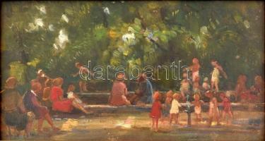 Bálint Árpád (1870-?): Gyerekek. Olaj, karton. Jelezve balra fent. Üvegezett fa keretben. 17x30,5 cm.