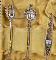 6 db ezüst (Ag) emlékkanál zománc berakással (Schweiz, Luzern, Cortina, Arosa stb.), jelzett, kopott...