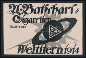 cca 1914 Batschari és Waldorf Astoria cigaretta reklámok, német nyelven, kartonra kasírozva, 14x22 cm és 13,5x13,5 cm