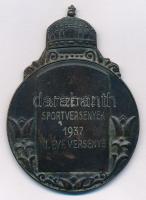 1934. Intézetközi Sportversenyek 193 VII. Évf. versenye kétoldalas Br sport díjérem (60x43mm) T:2 ph.